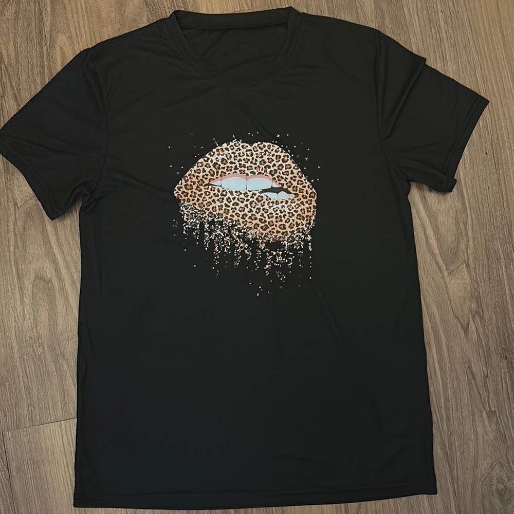 Custom made Leopard lip shirt